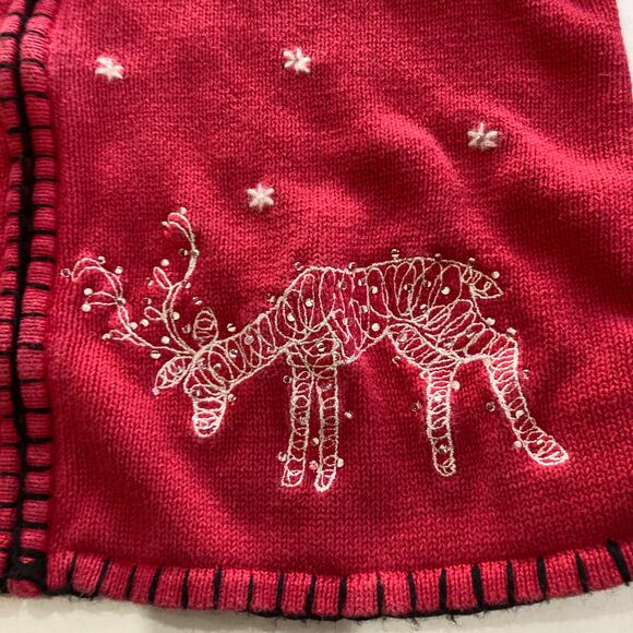 Coldwater Creek Sz Med Knit Sweater Zip Up Winter Cardigan Reindeer Snowflakes - Picture 3 of 12